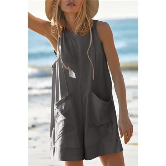 Lovelet Round Neck Sleeveless Romper with Pockets - Picture 9 of 16